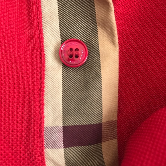 Men's Burberry Short-Sleeve Oxford Polo Shirt, Red - Picture 6 of 8
